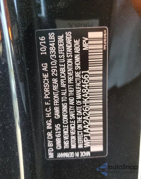 2017 Porsche Cayenne from USA, damaged, VIN WP1AA2A26HKA84661